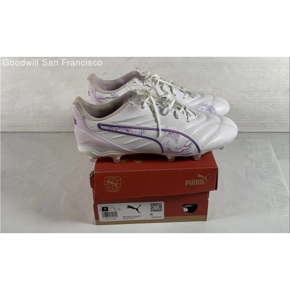Puma King Pro FG 108186-01 White Purple Lace-Up Soccer Womens Cleats Size 7 NIB